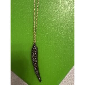 Victoria's Secret Long Wing Necklace Costume Jewelry Black Rhinestone Gold